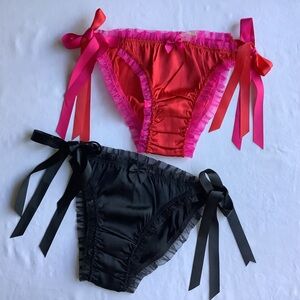 Y2K Victoria’s Secret Bundle of 2 Ribbon Bikini Sz. XS Red/Pink Black Vintage